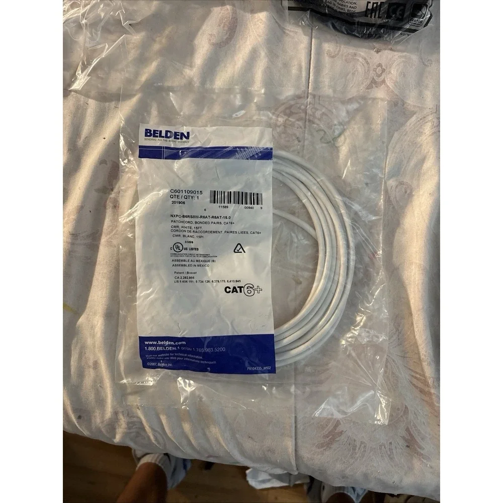 Belden CA21109015 Cat 6A 15Foot White Bonded Pair Patch10GX Cable New!
